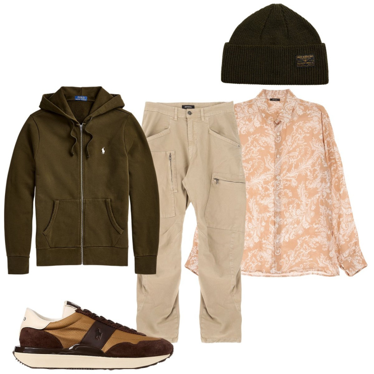 Outfit uomo - Total look #1962937. Stile Trendy per Tutti i giorni. Abbinamento con camicie, pantaloni cargo, berretti, felpe con cappuccio, sneakers.