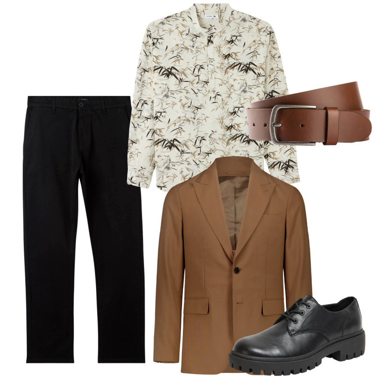 Outfit uomo - Tobac. Stile Trendy per Serata speciale. Abbinamento con cinture, camicie, pantaloni chino, scarpe stringate, abiti.