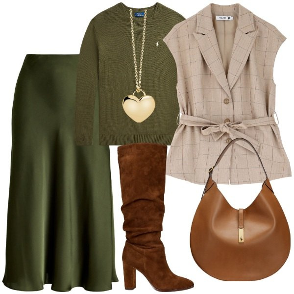 Outfit donna - La giacca smanicata. Stile Bon Ton per Ufficio. Abbinamento con collane, gilet, stivali, borse a spalla, gonne, maglieria.