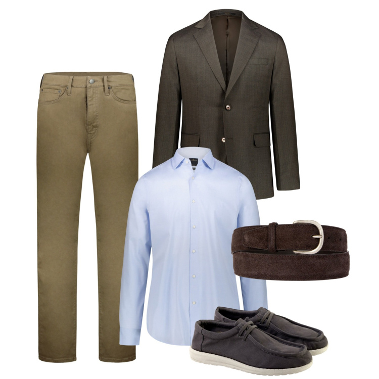 Outfit uomo - Una camicia azzurra. Stile Casual per Tutti i giorni. Abbinamento con pantaloni, camicie, cinture, scarpe stringate, abiti.
