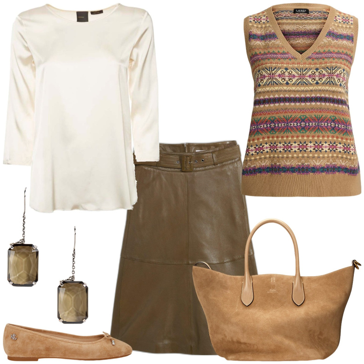 Outfit donna - Il gilet Lauren curve. Stile Minimal per Tutti i giorni. Abbinamento con gonne, ballerine, borse tote, orecchini, maglieria, bluse.