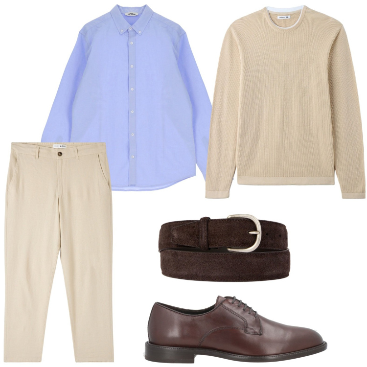 Outfit uomo - Scarpe stringate per il giorno. Stile Urban per Ufficio. Abbinamento con scarpe stringate, maglieria, pantaloni, camicie, cinture.