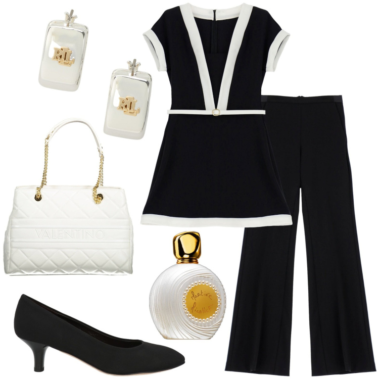 Outfit donna - Total look #1963277. Stile Casual chic per Serata fuori. Abbinamento con décolleté, profumi, vestiti corti, pantaloni, orecchini, borse a spalla.