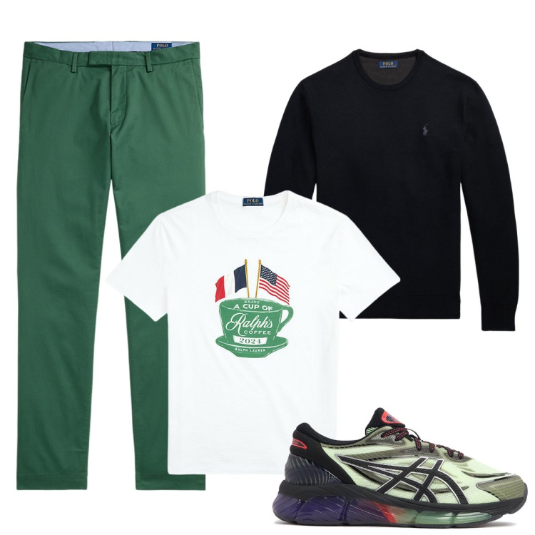 Outfit uomo - Particolare. Stile Trendy per Tutti i giorni. Abbinamento con maglieria, t-shirt, pantaloni, sneakers.