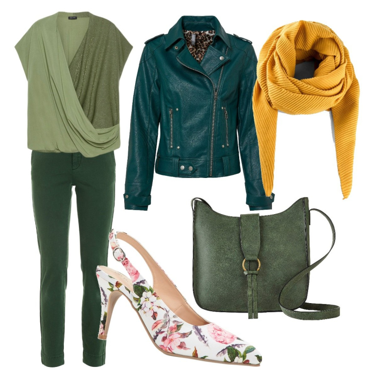 Outfit donna - Romanticamente Rock. Stile Romantica per Tutti i giorni. Abbinamento con foulard, blazer, décolleté, borse a tracolla, pantaloni, bluse.