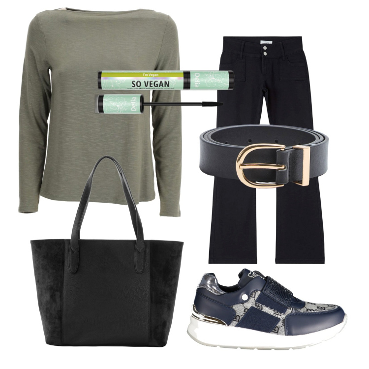 Outfit donna - Total look #1963349. Stile Basic per Tutti i giorni. Abbinamento con shopping bag, mascara, pantaloni, cinture, sneakers, maglieria.