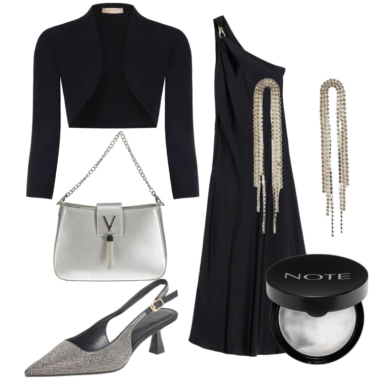 Outfit donna - Total look #1963352. Stile Chic per Cerimonia. Abbinamento con ciprie, décolleté, orecchini, bolero, vestiti asimmetrici, borse a spalla.