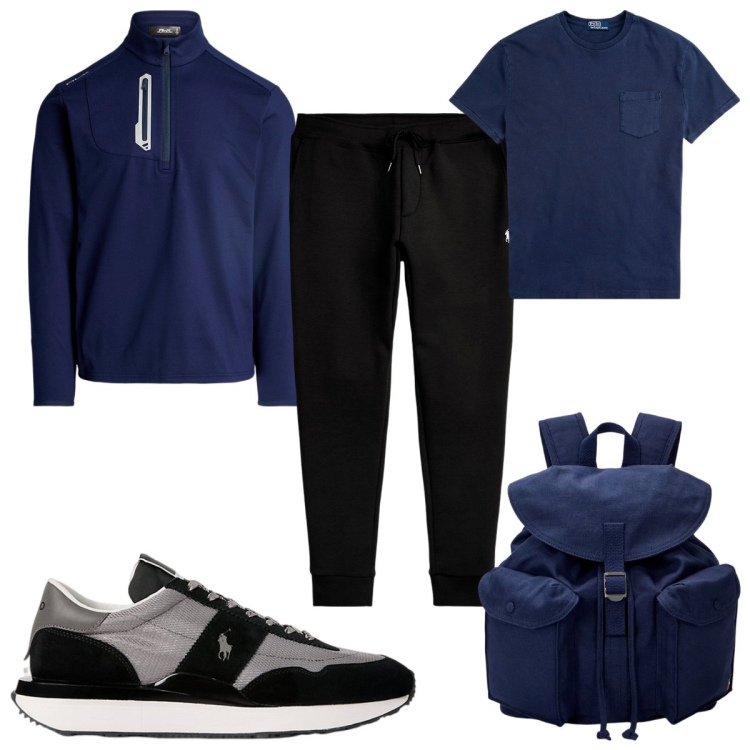 Outfit uomo - Total look #1963434. Stile Trendy per Tutti i giorni. Abbinamento con borse sportive, pantaloni, t-shirt, sneakers, pullovers.