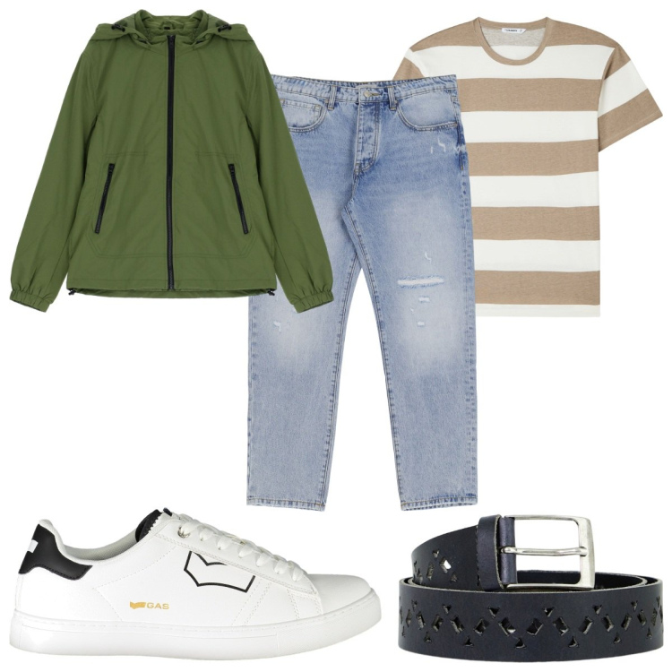 Outfit uomo - Total look #1963437. Stile Trendy per Tutti i giorni. Abbinamento con t-shirt, jeans slim fit, giacche, cinture, sneakers.