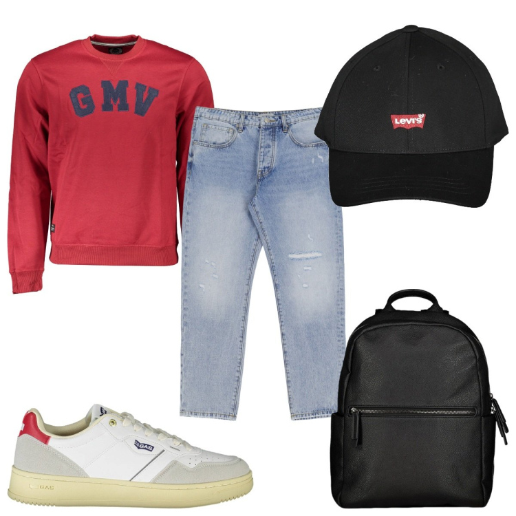 Outfit uomo - Total look #1963442. Stile Casual per Tutti i giorni. Abbinamento con jeans slim fit, borse sportive, felpe, cappelli con visiera, sneakers.