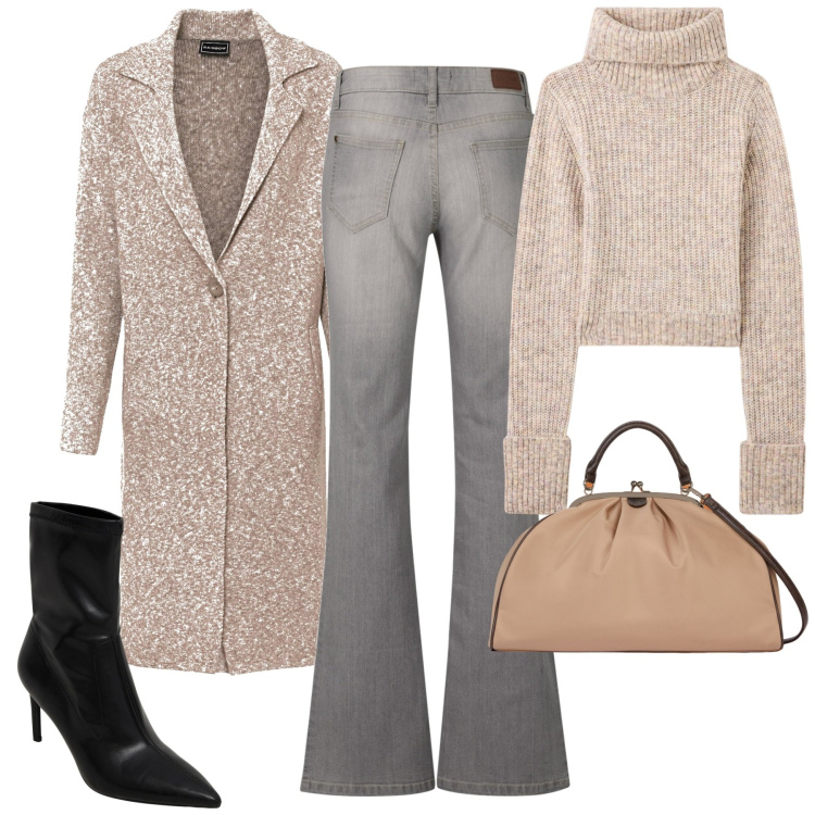 Outfit donna - City. Stile Casual chic per Tutti i giorni. Abbinamento con jeans bootcut, cappotti, maglieria, stivaletti, borse a spalla.