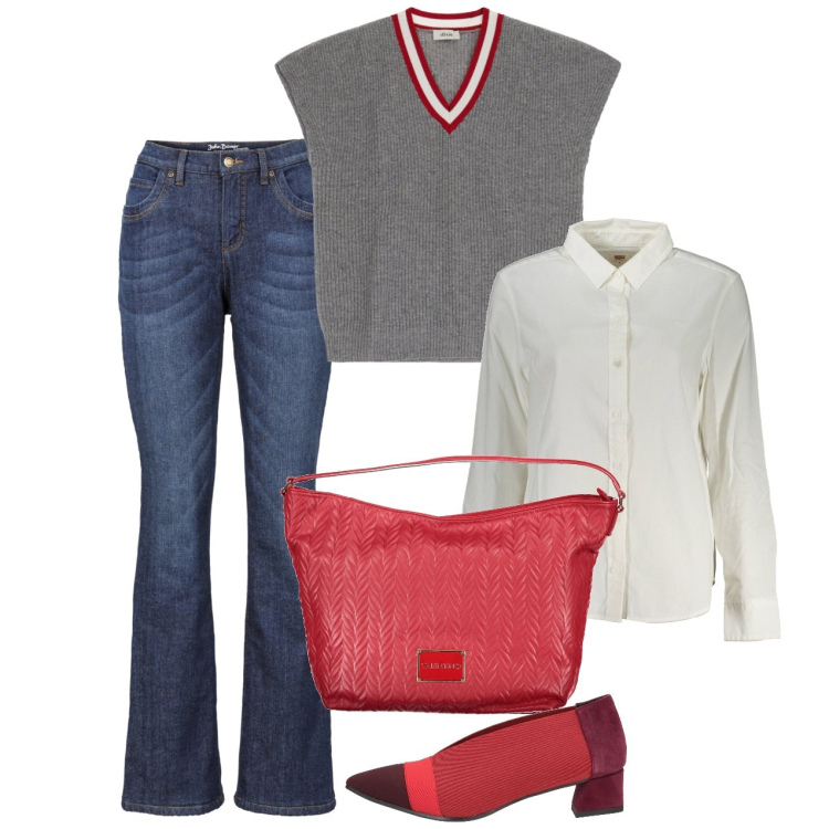 Outfit donna - Le scarpe nuove. Stile Casual chic per Tutti i giorni. Abbinamento con jeans bootcut, décolleté, maglieria, pochette, camicie.