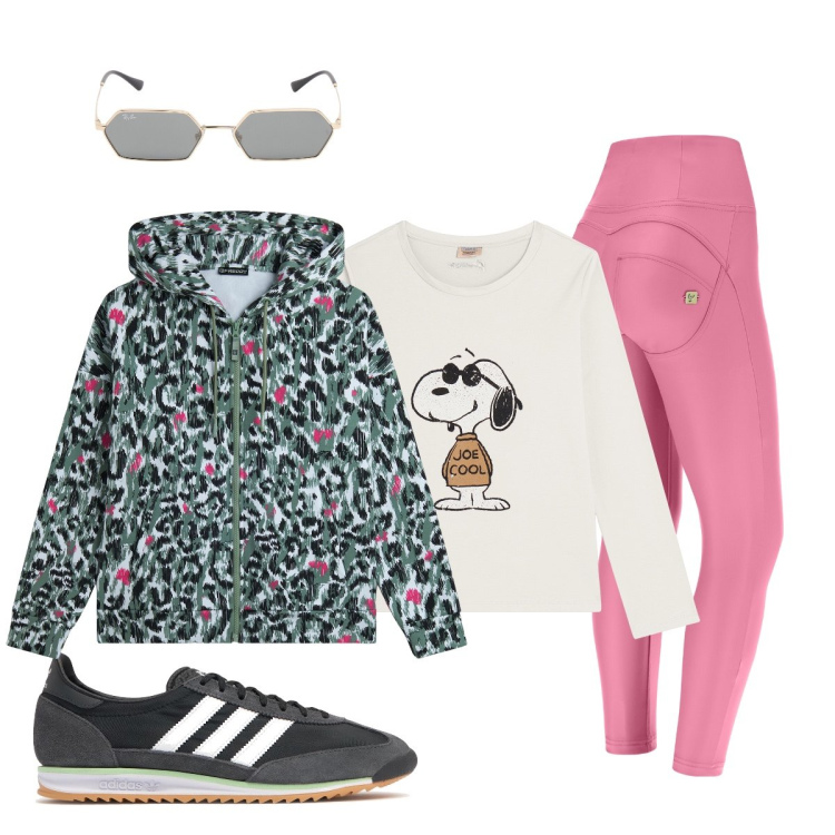 Outfit donna - In libertà…. Stile Casual per Sport. Abbinamento con pantaloni skinny, felpe con cappuccio, t-shirt, sneakers, occhiali da sole.
