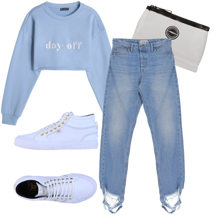 Outfit donna - La felpa crop. Stile Urban per Tutti i giorni. Abbinamento con sneakers alte, jeans slim fit, felpe, valigie.