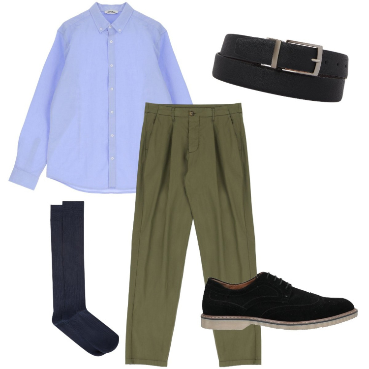 Outfit uomo - In ufficio. Stile Business/Elegante per Ufficio. Abbinamento con scarpe stringate, pantaloni, camicie, cinture, calzini.