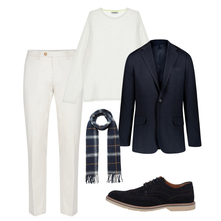 Outfit uomo - Very special evening!. Stile Casual per Serata speciale. Abbinamento con scarpe stringate, sciarpe, pullovers, pantaloni chino, giacche.