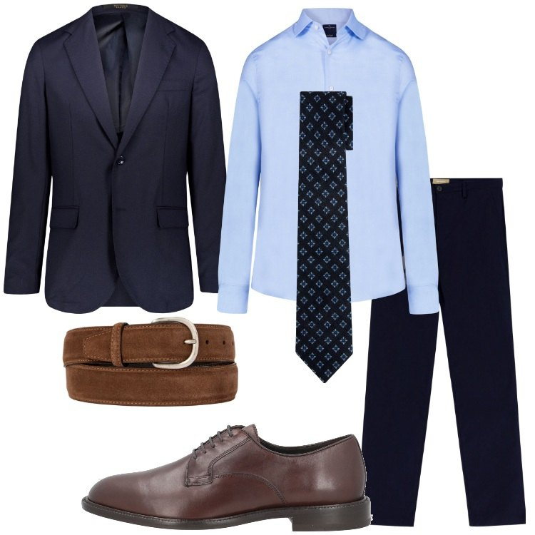 Outfit uomo - Una serata romantica. Stile Business/Elegante per Serata speciale. Abbinamento con scarpe stringate, pantaloni chino, camicie, giacche, cinture, cravatte.