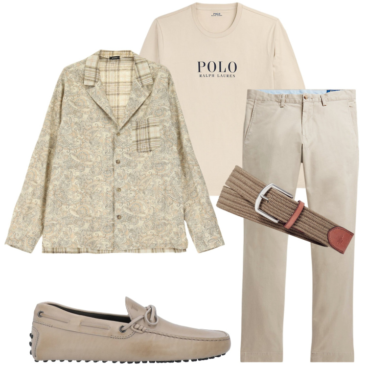Outfit uomo - Giornate settembrine. Stile Casual per Tutti i giorni. Abbinamento con scarpe stringate, camicie, pantaloni, cinture, t-shirt.