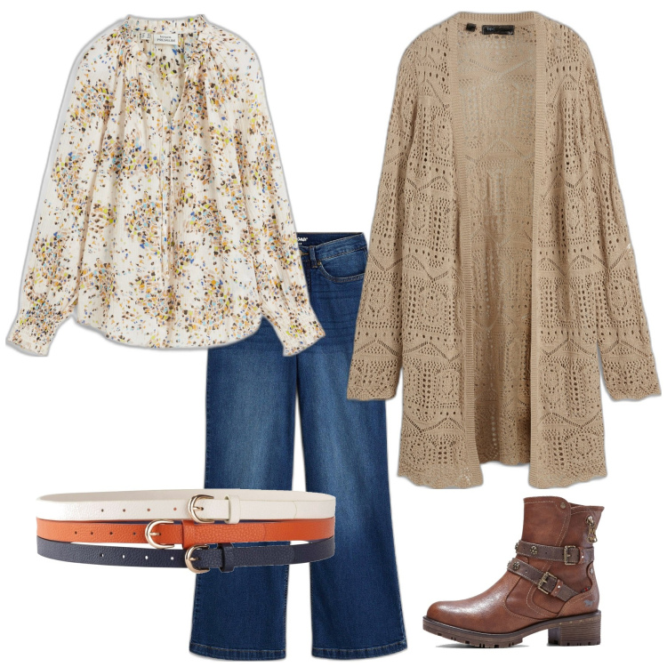 Outfit donna - Passeggiata con my dog!. Stile Casual per Tutti i giorni. Abbinamento con cardigans, jeans, cinture, tuniche, stivaletti.