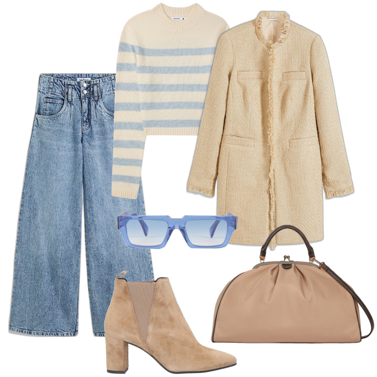 Outfit donna - Down town !. Stile Urban per Tutti i giorni. Abbinamento con jeans, blazer, stivaletti chelsea, occhiali da sole, maglieria, borse a spalla.
