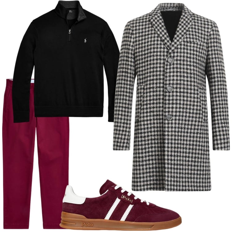 Outfit uomo - L'iconico pied di poule. Stile Trendy per Tutti i giorni. Abbinamento con pantaloni chino, pullovers, sneakers, cappotti.