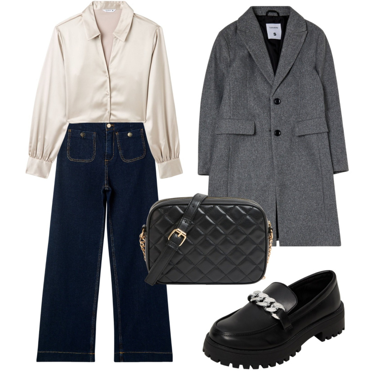 Outfit donna - Autunno Terranova. Stile Bon Ton per Tutti i giorni. Abbinamento con jeans, camicie, mocassini, cappotti, borse a tracolla.