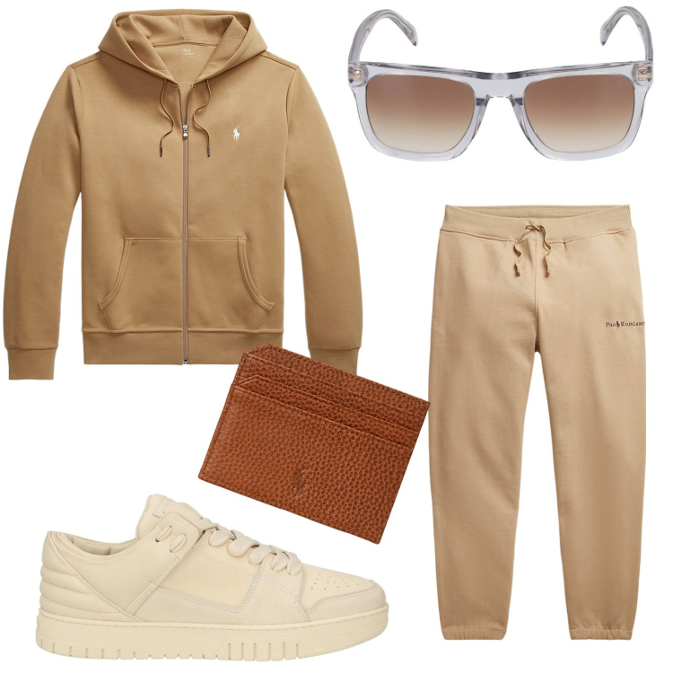 Outfit uomo - Sportivo alla Beckham. Stile Trendy per Sport. Abbinamento con sneakers, felpe, portafogli, pantaloni, occhiali da sole.
