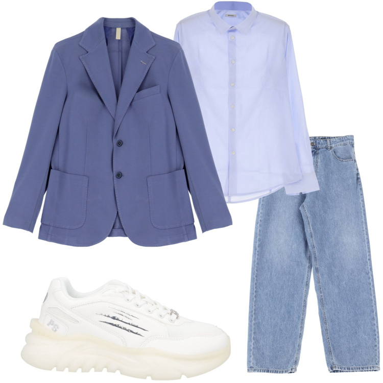 Outfit uomo - Blazer abbinato ai jeans. Stile Casual per Tutti i giorni. Abbinamento con sneakers, camicie, giacche, jeans.