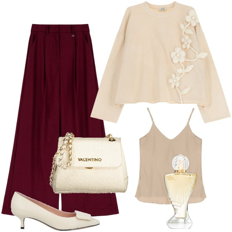 Outfit donna - Total look #1964016. Stile Romantica per Ufficio. Abbinamento con décolleté, profumi, felpe, pantaloni, canottiere, borse a spalla.