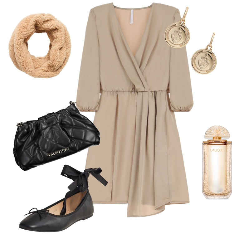 Outfit donna - Eleganza in ballerine. Stile Bon Ton per Cerimonia. Abbinamento con profumi, ballerine, sciarpe, vestiti corti, orecchini, borse a mano.