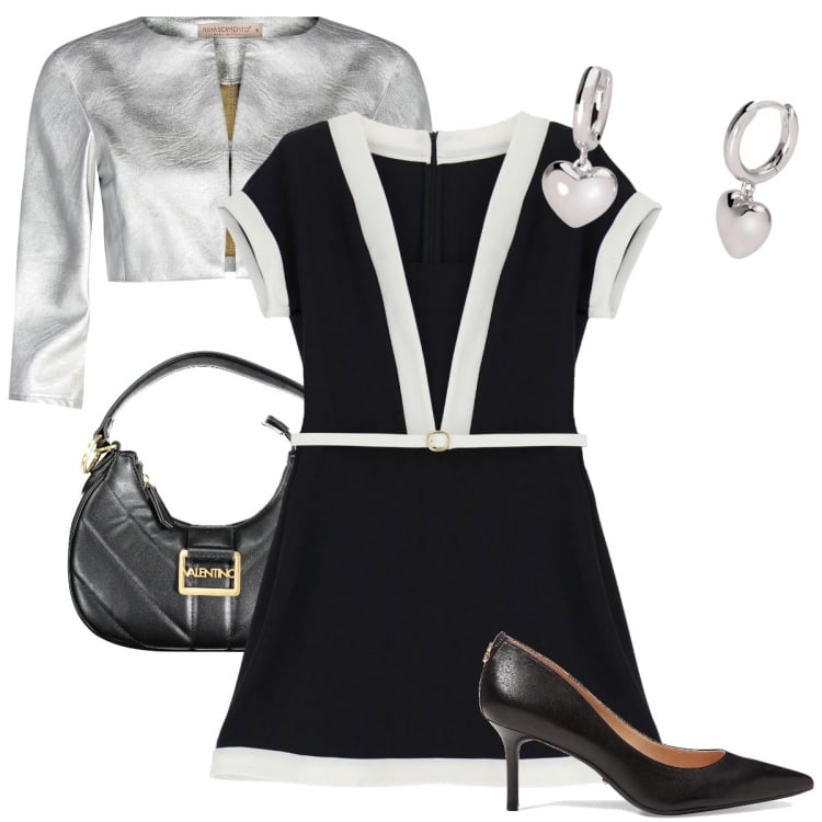 Outfit donna - L’abitino bicolor. Stile Sexy per Serata fuori. Abbinamento con décolleté, orecchini, bolero, vestiti corti, borse a spalla.