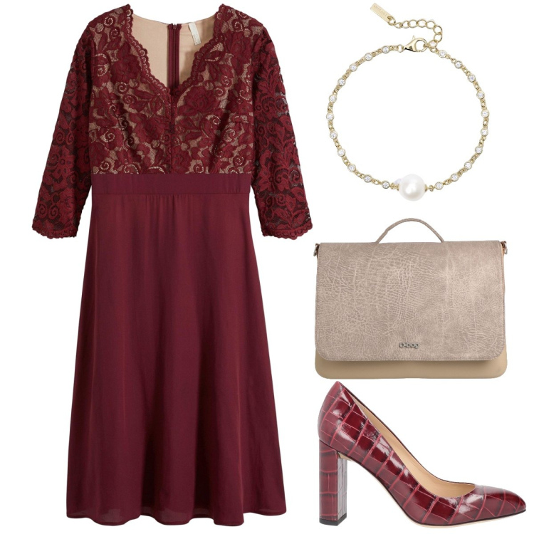 Outfit donna - L’abito con il pizzo. Stile Bon Ton per Cerimonia. Abbinamento con vestiti midi/longuette, décolleté, borse a mano, braccialetti.