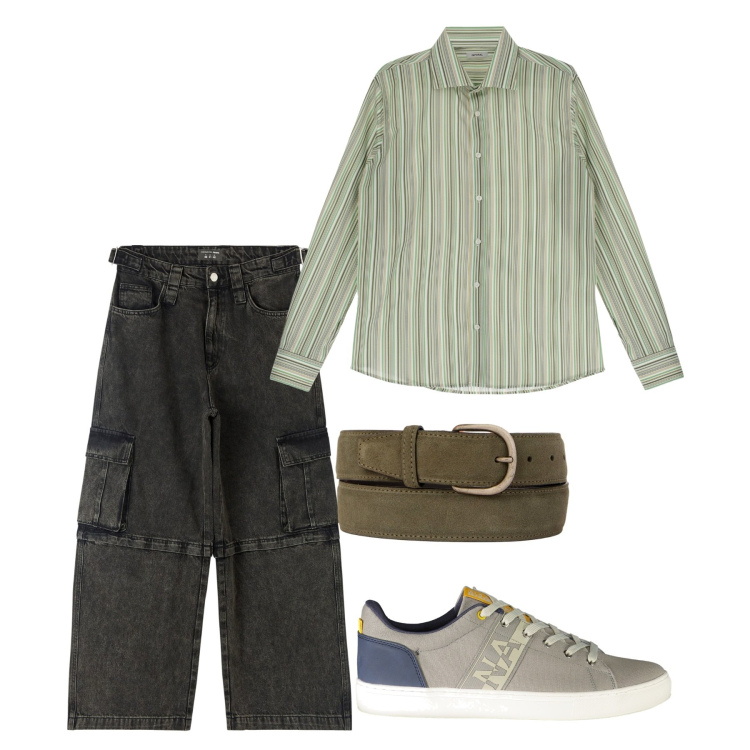Outfit uomo - Scanzonato. Stile Urban per Tutti i giorni. Abbinamento con jeans, camicie, sneakers, cinture.