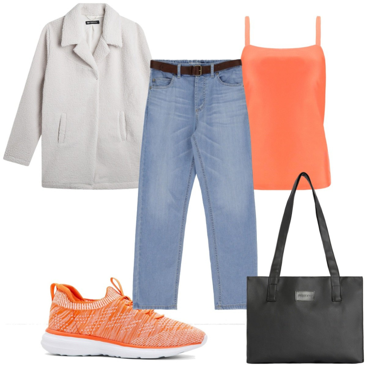 Outfit donna - Total look #1964259. Stile Casual per Tutti i giorni. Abbinamento con sneakers, jeans slim fit, shopping bag, canottiere, blazer.