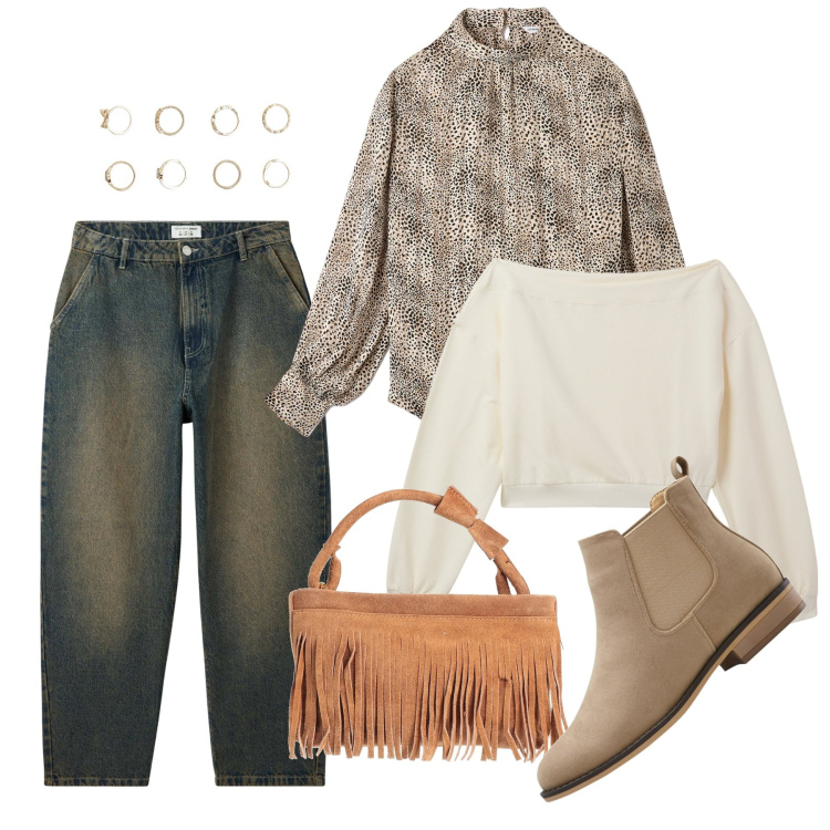 Outfit donna - I jeans perfetti con l\'avorio. Stile Casual chic per Tutti i giorni. Abbinamento con stivaletti chelsea, borse a mano, jeans, bluse, felpe, anelli.