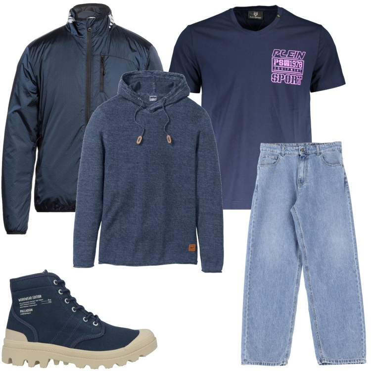 Outfit uomo - Un bel giorno di libertà. Stile Casual per Tutti i giorni. Abbinamento con maglieria, stivali e stivaletti, giacche, jeans, t-shirt.