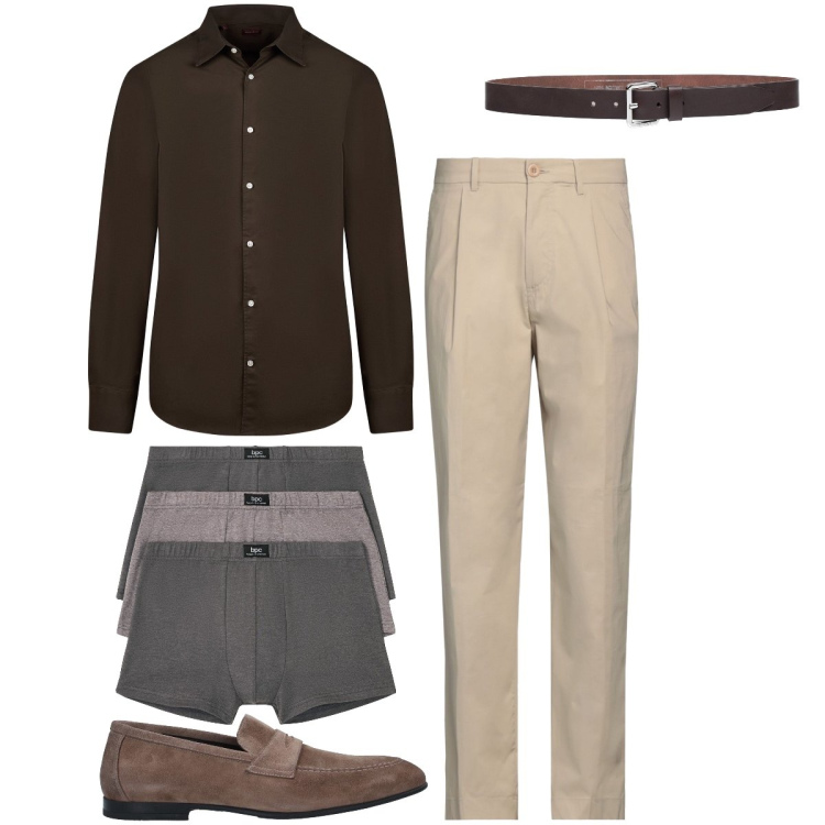 Outfit uomo - Apericena in centro. Stile Business/Elegante per Serata speciale. Abbinamento con boxer, pantaloni, scarpe stringate, cinture, camicie.