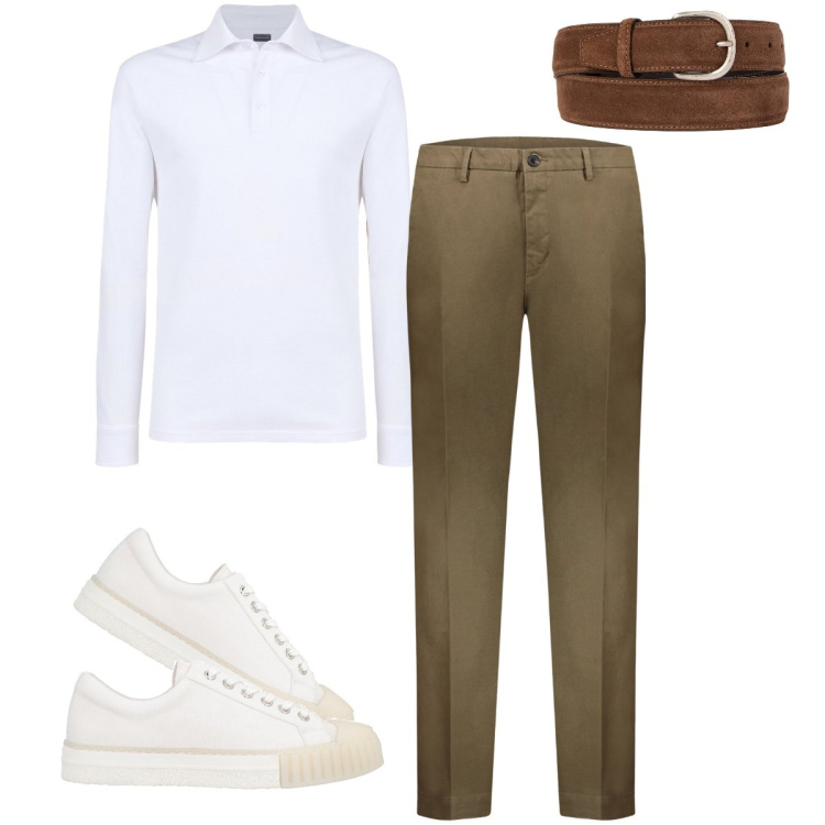 Outfit uomo - Elegante con poco. Stile Business/Elegante per Ufficio. Abbinamento con sneakers, polo, pantaloni, cinture.