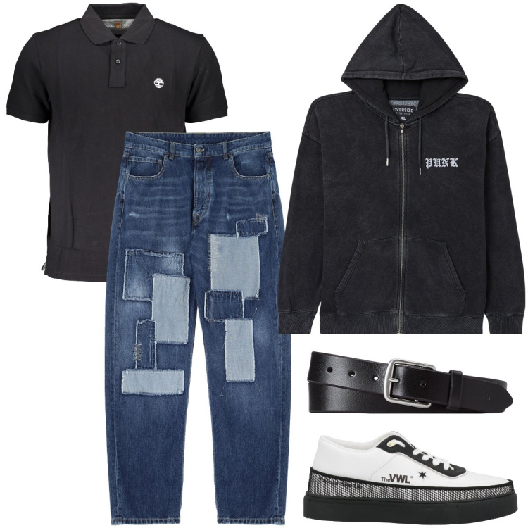 Outfit uomo - Alla fiera del gusto. Stile Urban per Tutti i giorni. Abbinamento con sneakers, felpe con cappuccio, jeans, cinture, polo.