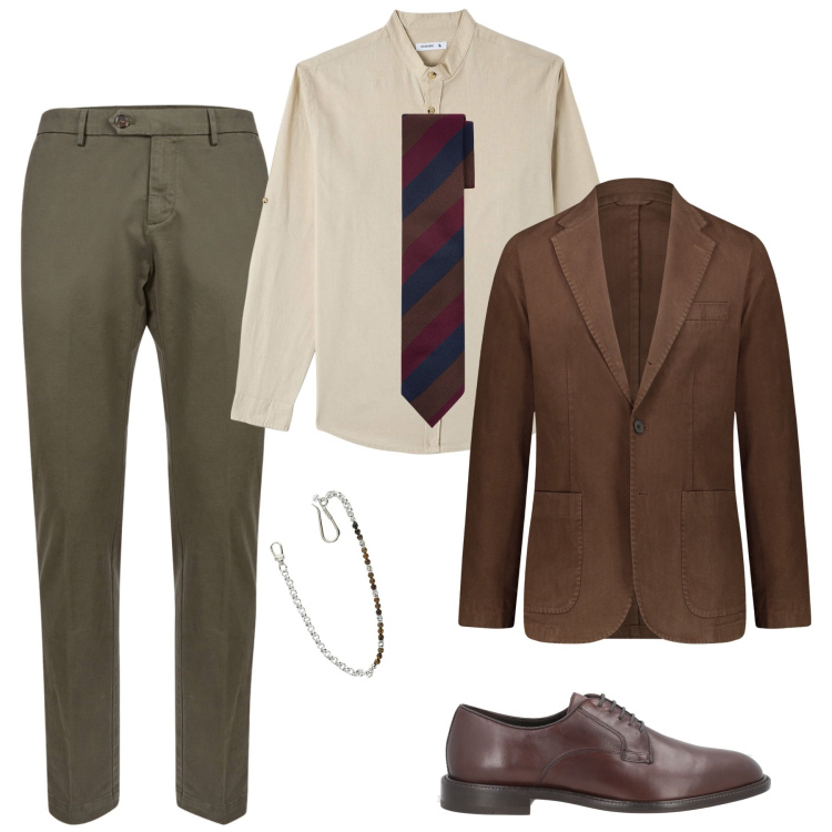Outfit uomo - Low cost di stile. Stile Business/Elegante per Cerimonia. Abbinamento con scarpe stringate, camicie, collane, pantaloni chino, giacche, cravatte.