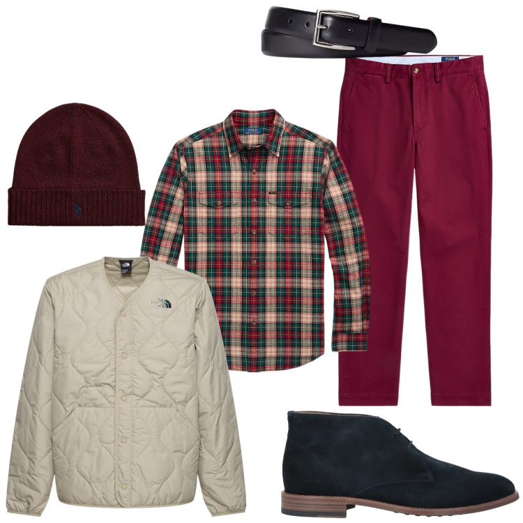 Outfit uomo - Total look #1964468. Stile Trendy per Tutti i giorni. Abbinamento con stivali e stivaletti, berretti, cinture, pantaloni chino, camicie, giacche.