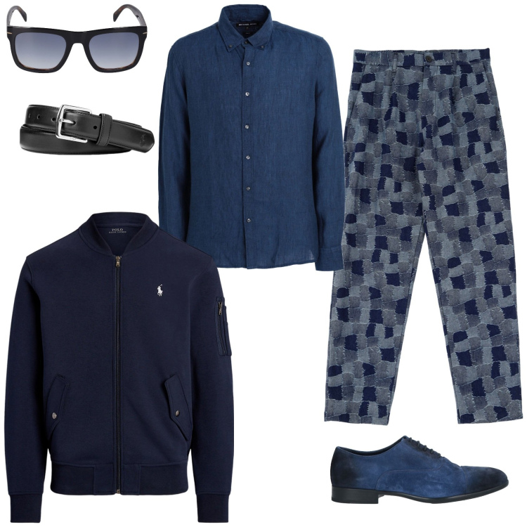 Outfit uomo - Ritorno in città. Stile Urban per Tutti i giorni. Abbinamento con scarpe stringate, camicie, pantaloni cargo, cinture, bomber, occhiali da sole.
