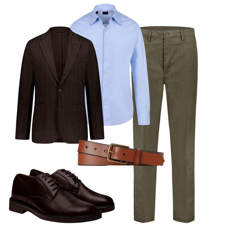 Outfit uomo - In ufficio. Stile Business/Elegante per Ufficio. Abbinamento con cinture, pantaloni, camicie, giacche, scarpe stringate.