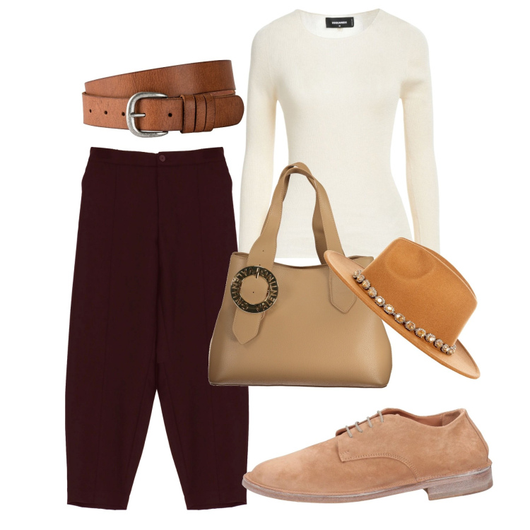 Outfit donna - Pomeriggio in balloon. Stile Urban per Tutti i giorni. Abbinamento con cinture, scarpe stringate, pullovers, cappelli, pantaloni, borse a spalla.