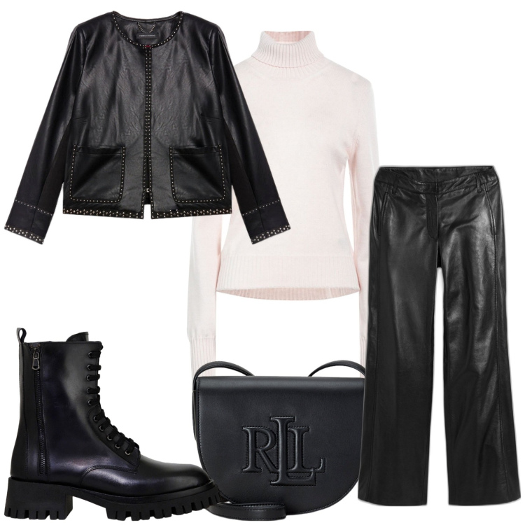 Outfit donna - Rock femminile. Stile Rock per Tutti i giorni. Abbinamento con pantaloni, maglieria, stivali, borse a tracolla, blazer.