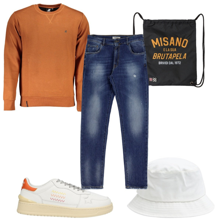 Outfit uomo - Total look #1964722. Stile Trendy per Tutti i giorni. Abbinamento con sneakers, borse sportive, cappelli, jeans slim fit, felpe.