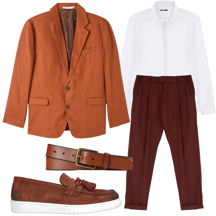 Outfit uomo - Ruggine. Stile Business/Elegante per Cerimonia. Abbinamento con scarpe stringate, giacche, camicie, pantaloni, cinture.