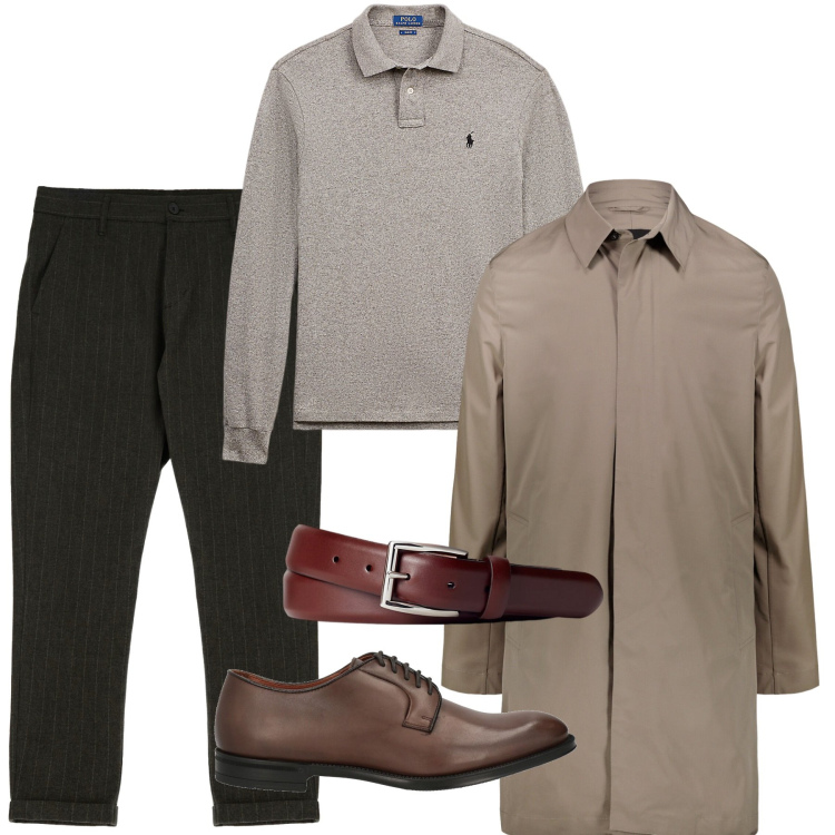 Outfit uomo - Il trench come un blazer. Stile Trendy per Tutti i giorni. Abbinamento con scarpe stringate, pantaloni, polo, cinture, giacche.