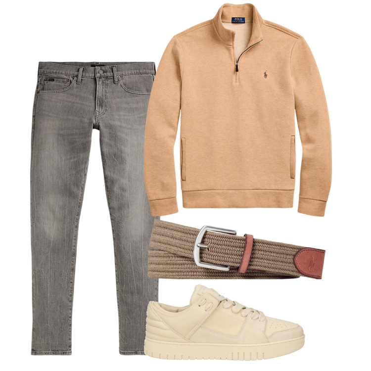 Outfit uomo - Polveroso. Stile Casual per Tutti i giorni. Abbinamento con sneakers, cinture, jeans, pullovers.