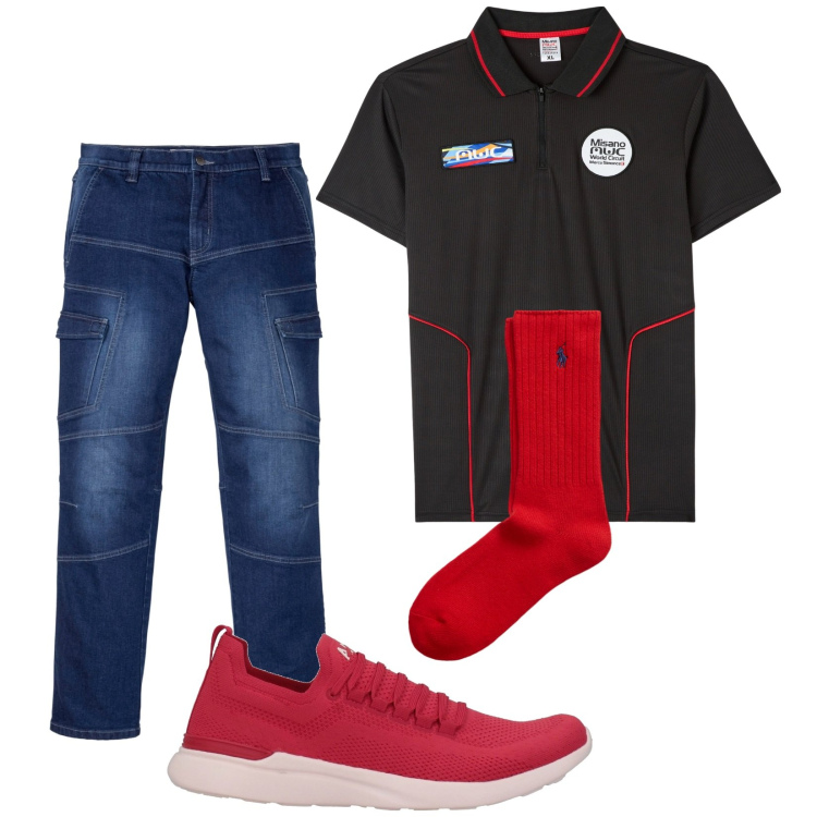 Outfit uomo - Total look #1965010. Stile Casual per Tutti i giorni. Abbinamento con jeans dritti, sneakers, polo, calzini.